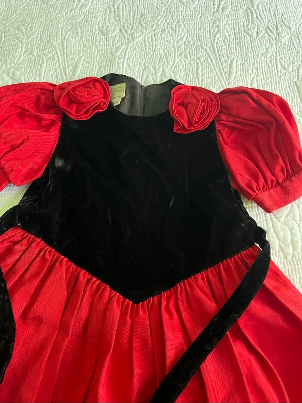 Gunne Sax Red and Black Velvet Rose-Accent Kids Costume Dress
